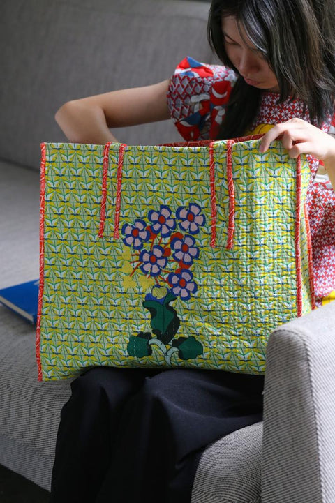 Pillow Bag - Diamond & Flower Yellow